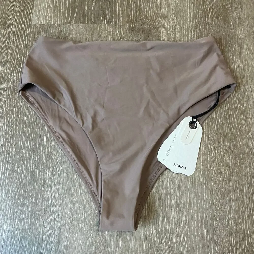 Prana Lahari High Rise Swim Bottom Women's Small Carob Cheeky Bikini Brief